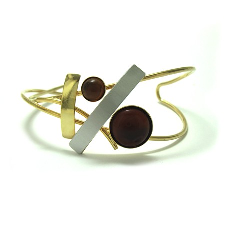 Shiny Gold Ambertone Glass CUFF Bracelet - Click Image to Close